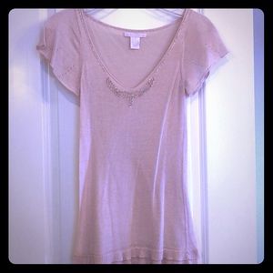 Pale pink sheer flutter sleeve knit T.